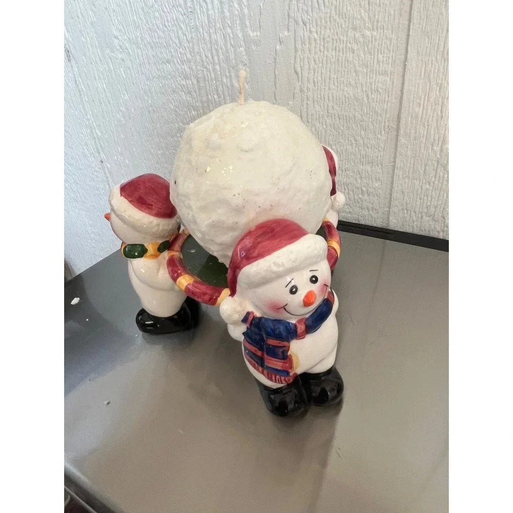Ceramic‎ Snowman Candle Holder Christmas Holiday Decor Tabletop Accent
